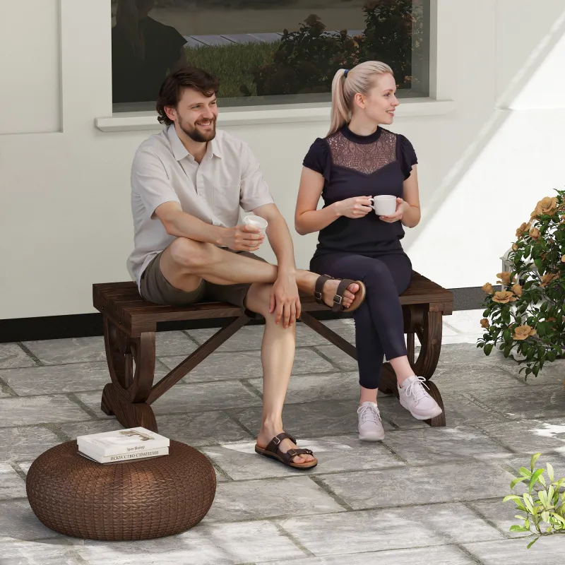 Banco de Madera con Ruedas Decorativas Estilo Rústico Carga 250 kg para Patio Terraza Balcón 98x50x39,5 cm Carbo... - Ogal.Es