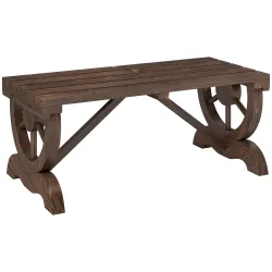 Banco de Madera con Ruedas Decorativas Estilo Rústico Carga 250 kg para Patio Terraza Balcón 98x50x39,5 cm Carbo... - Ogal.Es