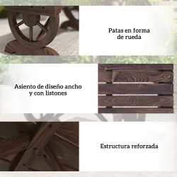 Banco de Madera con Ruedas Decorativas Estilo Rústico Carga 250 kg para Patio Terraza Balcón 98x50x39,5 cm Carbo... - Ogal.Es