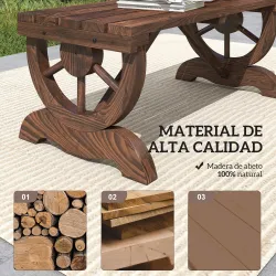 Banco de Madera con Ruedas Decorativas Estilo Rústico Carga 250 kg para Patio Terraza Balcón 98x50x39,5 cm Carbo... - Ogal.Es
