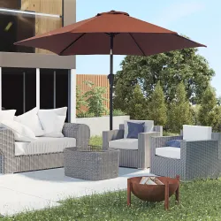 Sombrilla para Jardín Ø260x235 cm Parasol de Aluminio Reclinable con Manivela y 6 Varillas de Metal Café - Ogal.Es
