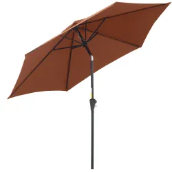 Sombrilla para Jardín Ø260x235 cm Parasol de Aluminio Reclinable con Manivela y 6 Varillas de Metal Café - Ogal.Es