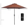 Sombrilla para Jardín Ø260x235 cm Parasol de Aluminio Reclinable con Manivela y 6 Varillas de Metal Café - Ogal.Es