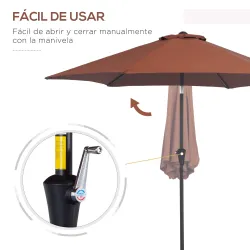 Sombrilla para Jardín Ø260x235 cm Parasol de Aluminio Reclinable con Manivela y 6 Varillas de Metal Café - Ogal.Es