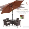 Sombrilla para Jardín Ø260x235 cm Parasol de Aluminio Reclinable con Manivela y 6 Varillas de Metal Café - Ogal.Es