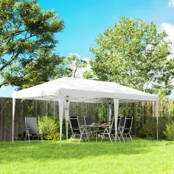 Carpa Plegable 6x3 m con Altura Ajustable en 3 Niveles Bolsa de Transporte Anti-UV y Marco de Acero Blanco - Ogal.Es