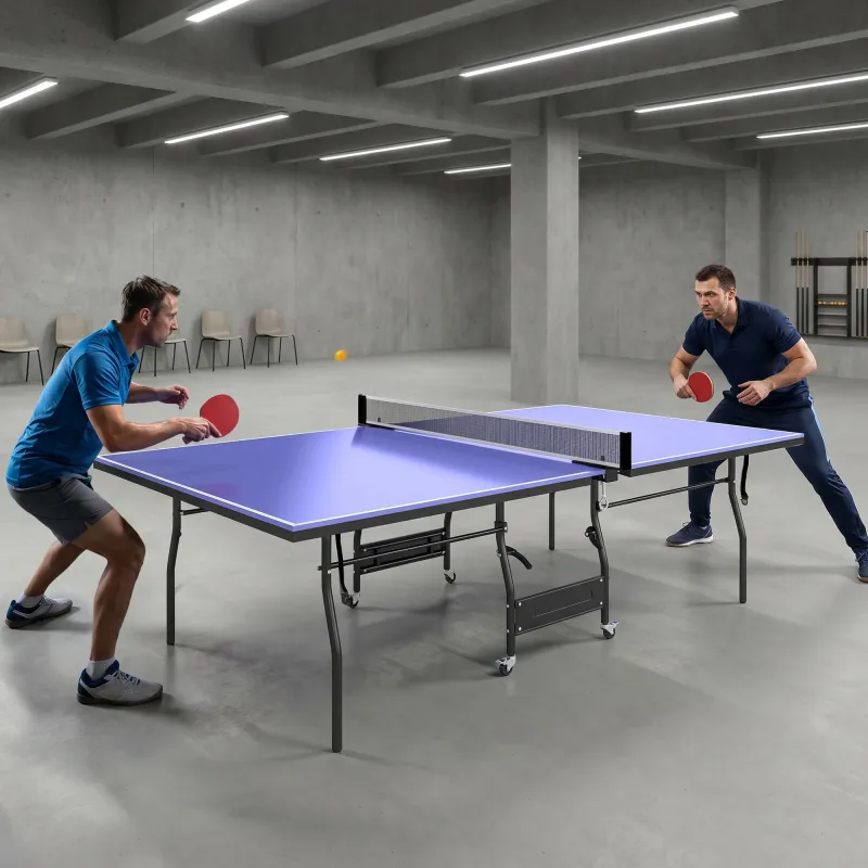 Mesa de Ping-Pong Tamaño Estándar con 4 Ruedas Red 2 Paletas y 3 Pelotas para Interior 274x152,5x76 cm Azul - Ogal.Es