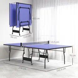 Mesa de Ping-Pong Tamaño Estándar con 4 Ruedas Red 2 Paletas y 3 Pelotas para Interior 274x152,5x76 cm Azul - Ogal.Es