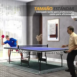 Mesa de Ping-Pong Tamaño Estándar con 4 Ruedas Red 2 Paletas y 3 Pelotas para Interior 274x152,5x76 cm Azul - Ogal.Es