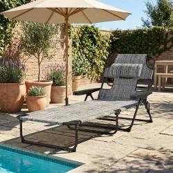 Tumbona de Jardín Plegable con Respaldo Ajustable en 4 Niveles Orificio de Lectura y Reposacabezas 145x72x89 cm ... - Ogal.Es