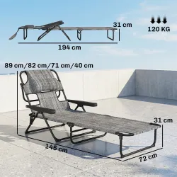 Tumbona de Jardín Plegable con Respaldo Ajustable en 4 Niveles Orificio de Lectura y Reposacabezas 145x72x89 cm ... - Ogal.Es