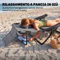 Tumbona de Jardín Plegable con Respaldo Ajustable en 4 Niveles Orificio de Lectura y Reposacabezas 145x72x89 cm ... - Ogal.Es