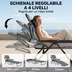 Tumbona de Jardín Plegable con Respaldo Ajustable en 4 Niveles Orificio de Lectura y Reposacabezas 145x72x89 cm ... - Ogal.Es