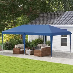 Carpa Plegable 6x3 m con Altura Ajustable en 3 Niveles Bolsa de Transporte Anti-UV y Marco de Acero Azul - Ogal.Es
