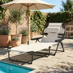 Tumbona de Jardín Plegable con Respaldo Ajustable en 4 Niveles Orificio de Lectura y Reposacabezas 145x72x89 cm ... - Ogal.Es