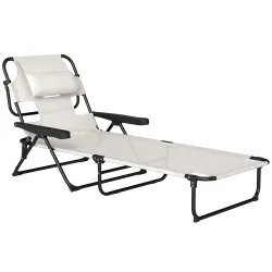 Tumbona de Jardín Plegable con Respaldo Ajustable en 4 Niveles Orificio de Lectura y Reposacabezas 145x72x89 cm ... - Ogal.Es