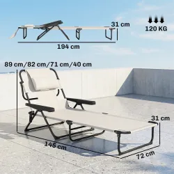 Tumbona de Jardín Plegable con Respaldo Ajustable en 4 Niveles Orificio de Lectura y Reposacabezas 145x72x89 cm ... - Ogal.Es