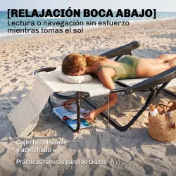Tumbona de Jardín Plegable con Respaldo Ajustable en 4 Niveles Orificio de Lectura y Reposacabezas 145x72x89 cm ... - Ogal.Es