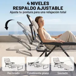 Tumbona de Jardín Plegable con Respaldo Ajustable en 4 Niveles Orificio de Lectura y Reposacabezas 145x72x89 cm ... - Ogal.Es