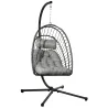 Silla Colgante Plegable con Soporte y 2 Cojines Carga 100 kg para Interior y Exterior en Acabado de Ratán PE Gri... - Ogal.Es