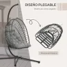 Silla Colgante Plegable con Soporte y 2 Cojines Carga 100 kg para Interior y Exterior en Acabado de Ratán PE Gri... - Ogal.Es
