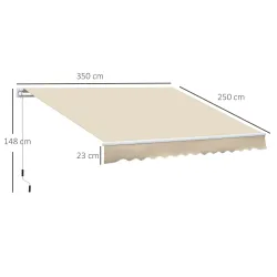 Toldo para Balcón 350x250 cm con Manivela de Metal Impermeable y Anti-UV para Jardín Terraza Ventanas Crema - Ogal.Es