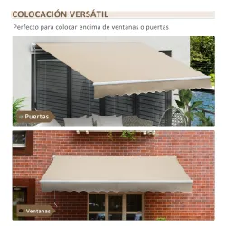 Toldo para Balcón 350x250 cm con Manivela de Metal Impermeable y Anti-UV para Jardín Terraza Ventanas Crema - Ogal.Es