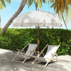 Sombrilla de Playa con Flecos Ø190x210 cm con 8 Varillas Apertura Manual Anti-UV Impermeable y Bolsa de Transpor... - Ogal.Es