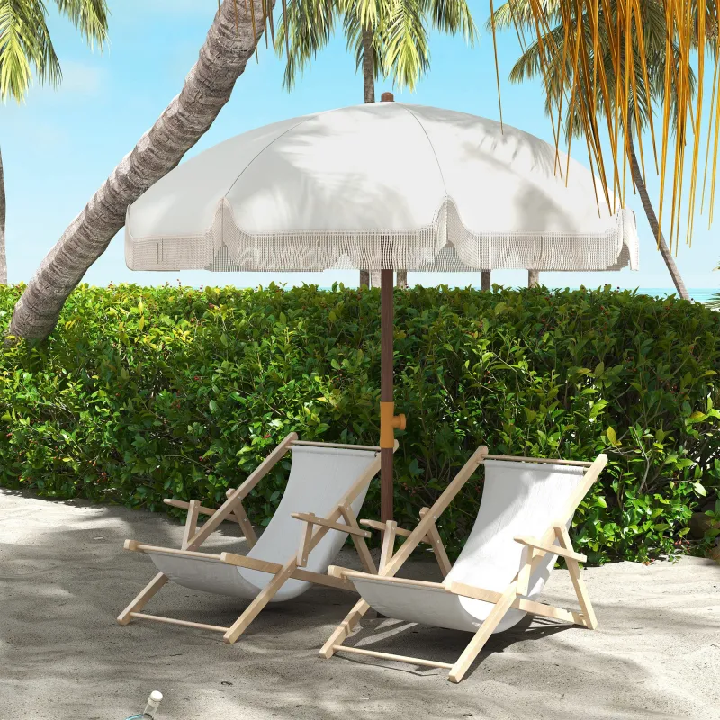 Sombrilla de Playa con Flecos Ø190x210 cm con 8 Varillas Apertura Manual Anti-UV Impermeable y Bolsa de Transpor... - Ogal.Es