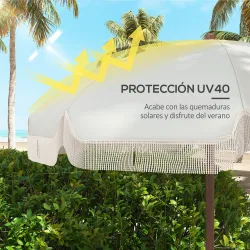 Sombrilla de Playa con Flecos Ø190x210 cm con 8 Varillas Apertura Manual Anti-UV Impermeable y Bolsa de Transpor... - Ogal.Es
