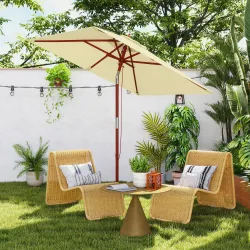 Sombrilla de Jardín Rectangular 200x150x235 cm Inclinable con Anti-UV y Poste de Madera para Terraza Patio Beige - Ogal.Es