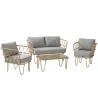 Conjunto de Jardín de Ratán Sintético con Sofá Doble 2 Sillones y Mesa de Centro con Encimera de Cristal y Cojines - Ogal.Es