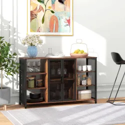 Aparador de Cocina con 6 Estantes Abiertos Porta Copas y Estante Ajustable para Bar Comedor 120x40x76 cm Marrón&nbsp;... - Ogal.Es