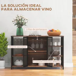 Aparador de Cocina con 6 Estantes Abiertos Porta Copas y Estante Ajustable para Bar Comedor 120x40x76 cm Marrón&nbsp;... - Ogal.Es
