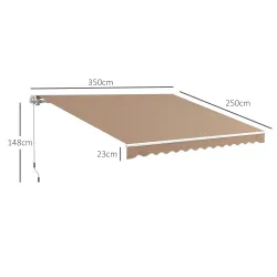 Toldo para Balcón 350x250 cm con Manivela de Metal Impermeable y Anti-UV para Jardín Terraza Ventanas Marrón - Ogal.Es