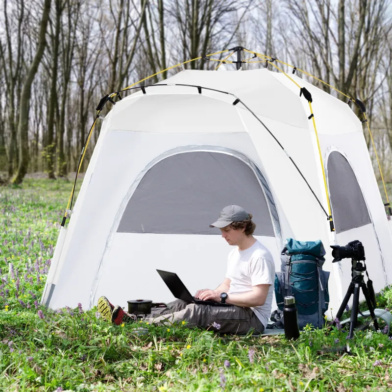 Tienda de Camping Emergente Instantánea con 4 Ventanas 2 Bolsillos y Bolsa de Transporte 240x240x199 cm Gris y B... - Ogal.Es