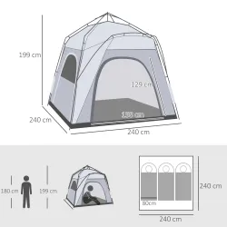 Tienda de Camping Emergente Instantánea con 4 Ventanas 2 Bolsillos y Bolsa de Transporte 240x240x199 cm Gris y B... - Ogal.Es