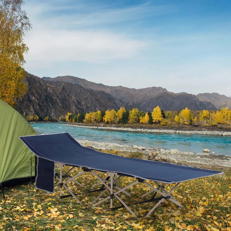 Cama de Acampada con 1 Bolsillo Lateral Bolsa de Transporte y Marco de Acero Carga 150 kg 190x68x52 cm Azul - Ogal.Es