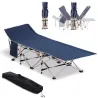 Cama de Acampada con 1 Bolsillo Lateral Bolsa de Transporte y Marco de Acero Carga 150 kg 190x68x52 cm Azul - Ogal.Es