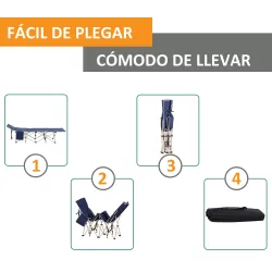 Cama de Acampada con 1 Bolsillo Lateral Bolsa de Transporte y Marco de Acero Carga 150 kg 190x68x52 cm Azul - Ogal.Es