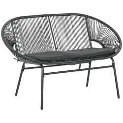 Banco Acapulco con Reposabrazos Cojines y Marco de Acero Carga 260 kg para Balcón Terraza Patio 132x72x83 cm Negro - Ogal.Es