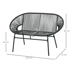 Banco Acapulco con Reposabrazos Cojines y Marco de Acero Carga 260 kg para Balcón Terraza Patio 132x72x83 cm Negro - Ogal.Es