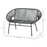 Banco Acapulco con Reposabrazos Cojines y Marco de Acero Carga 260 kg para Balcón Terraza Patio 132x72x83 cm Negro - Ogal.Es