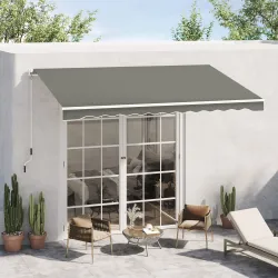 Toldo para Balcón 350x250 cm con Manivela de Metal Impermeable y Anti-UV para Jardín Terraza Ventanas Gris - Ogal.Es