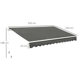 Toldo para Balcón 350x250 cm con Manivela de Metal Impermeable y Anti-UV para Jardín Terraza Ventanas Gris - Ogal.Es