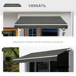 Toldo para Balcón 350x250 cm con Manivela de Metal Impermeable y Anti-UV para Jardín Terraza Ventanas Gris - Ogal.Es
