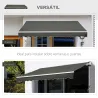 Toldo para Balcón 350x250 cm con Manivela de Metal Impermeable y Anti-UV para Jardín Terraza Ventanas Gris - Ogal.Es