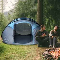 Tienda de Camping Pop-up con Ventanas Bolsillos y Bolsa de Transporte Impermeable Anti-UV 263,5x220x123 cm Azul - Ogal.Es