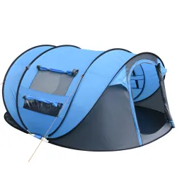 Tienda de Camping Pop-up con Ventanas Bolsillos y Bolsa de Transporte Impermeable Anti-UV 263,5x220x123 cm Azul - Ogal.Es