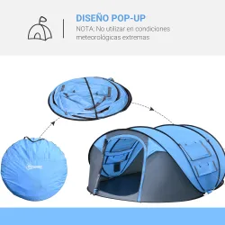 Tienda de Camping Pop-up con Ventanas Bolsillos y Bolsa de Transporte Impermeable Anti-UV 263,5x220x123 cm Azul - Ogal.Es